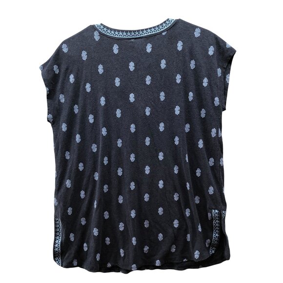 J. Jill Linen Blend T Shirt Womens MP Navy Blue Split Neck Dolman Short Sleeve - Picture 2 of 8